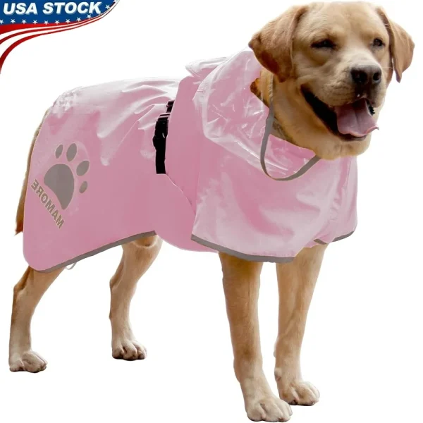 Breathable Waterproof Dog Raincoat Adjustable Hooded Poncho with Leash Hole Reflective Strip Medium Large Small Pets